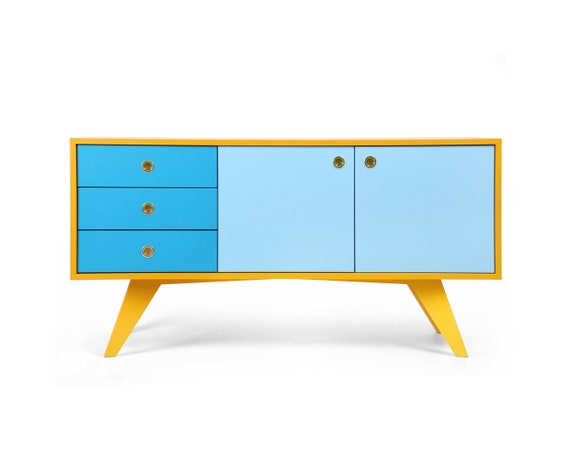 Multi Color Sideboard Blue And Yellow Midcentury Credenza Etsy