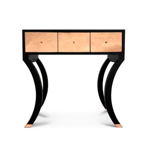 Flurschmuck-Konsole Schwarze Konsole Eingangstisch Fluraufbewahrung Flurtisch Kupfer Zeitgenössische Konsole Schmaler Tisch Moderne Möbel
