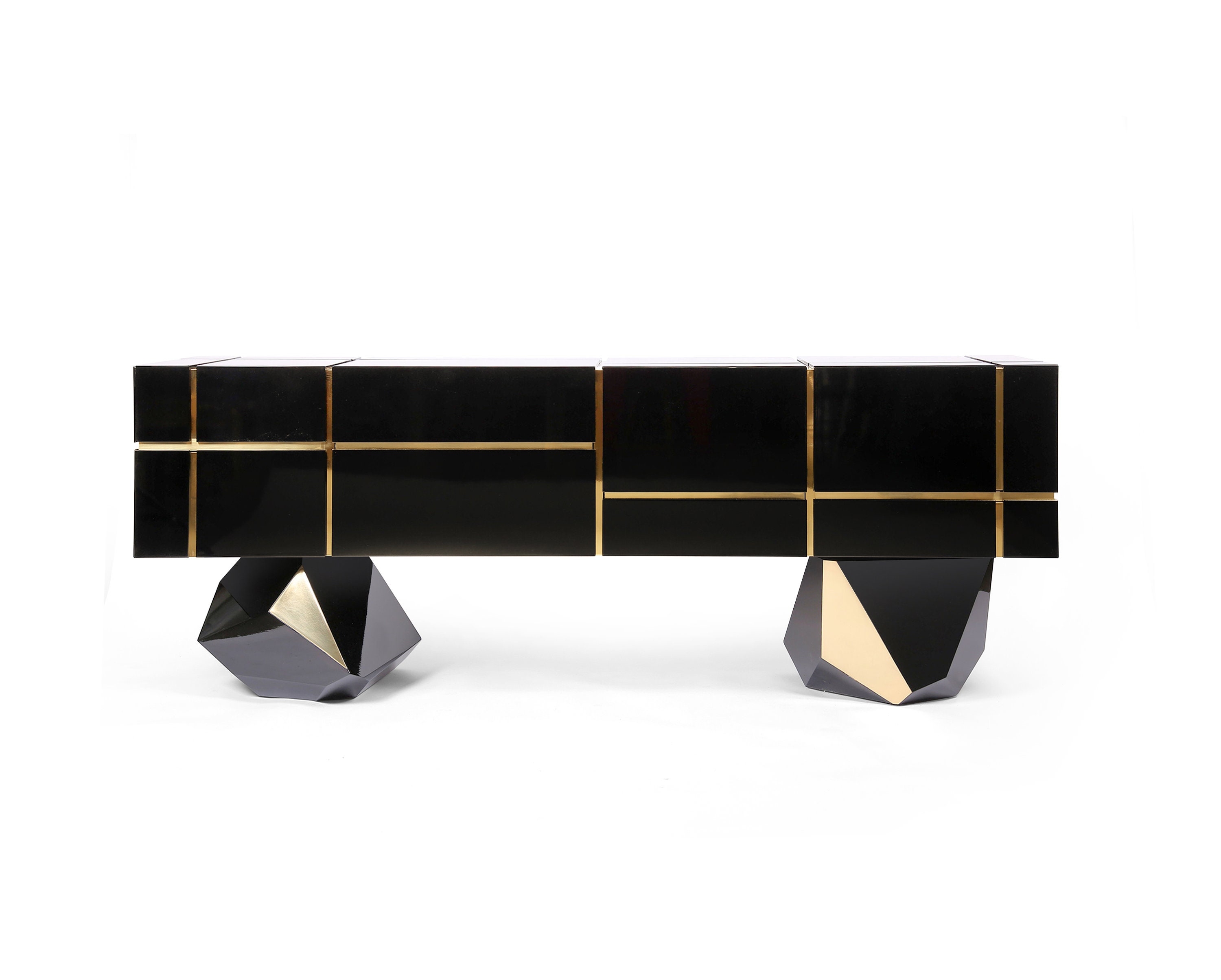 Black Credenza With Drawers High Gloss Console Unique High Etsy