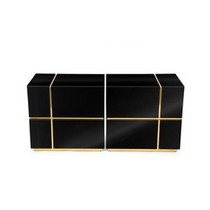 Black bedside tables Set of nightstands 2 bedside tables mirorred Black side tables High gloss table Minimalism storage Golden side table
