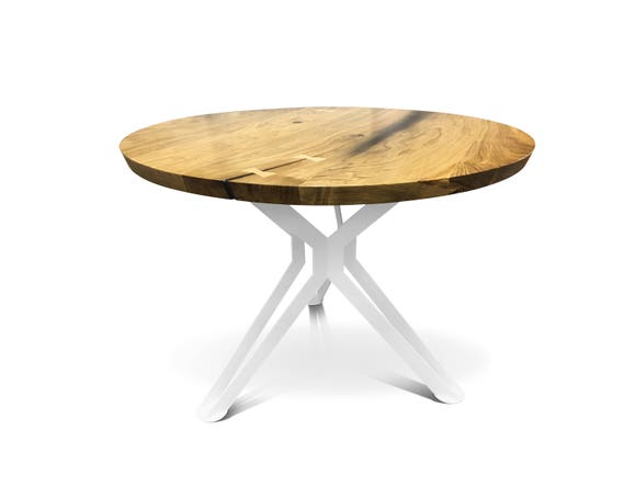 Round Dining Table Solid Oak Top Industrial Round Dining Table Solid Oak Top, Round Wooden And Metal Dining Table