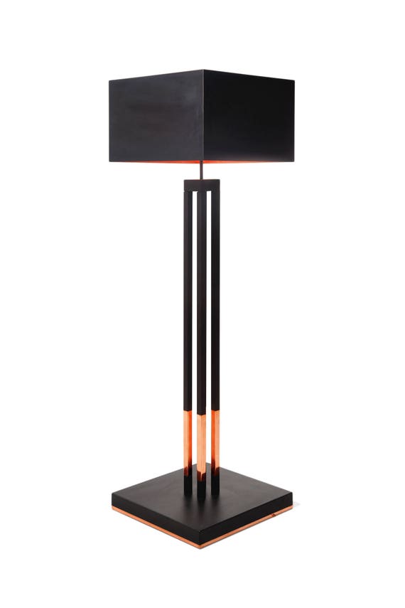 Black Floor Lamp Modern Cube Lamp Copper Accent Lamp Modern