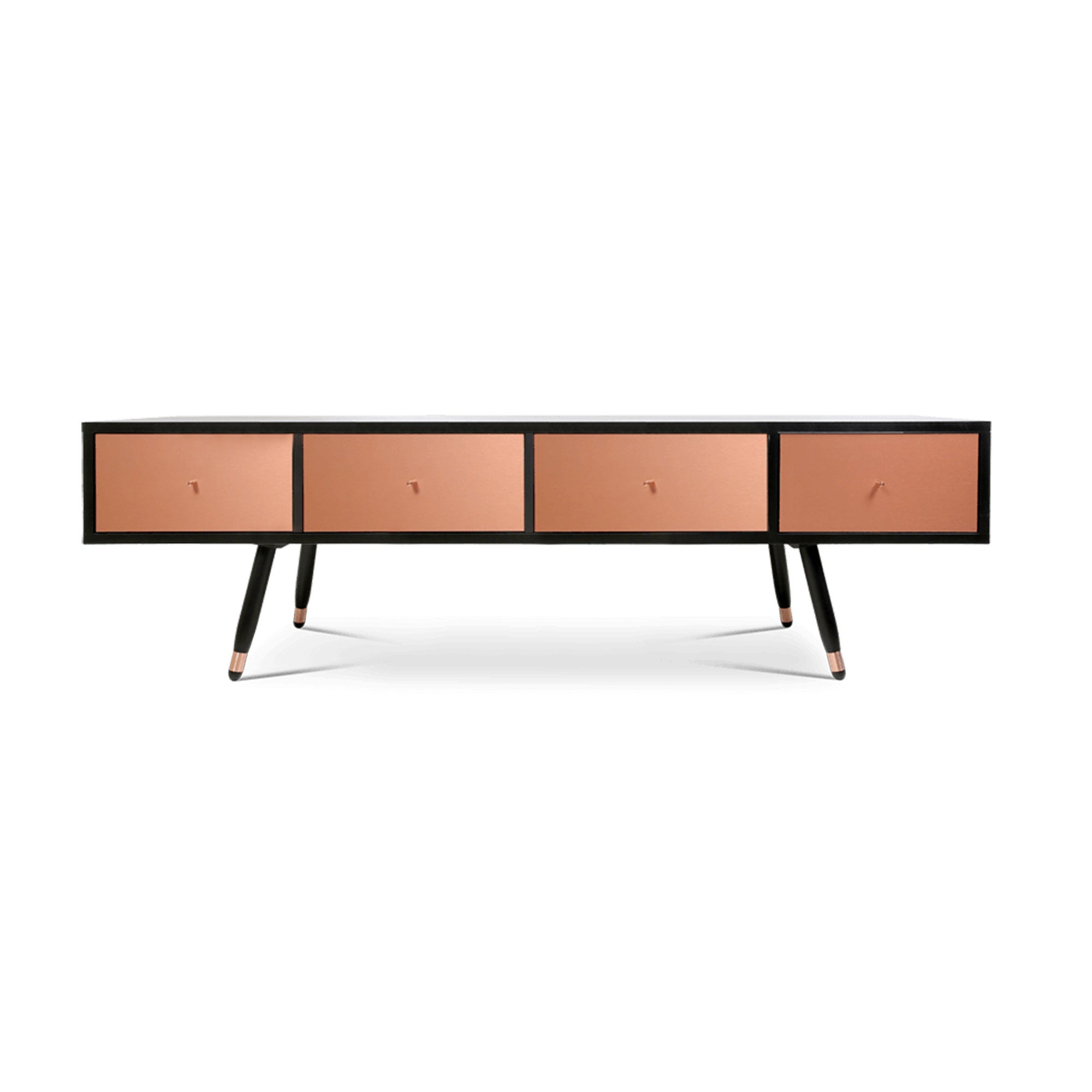 Minimalism Style Black TV Stand With Drawers Copper Fronts