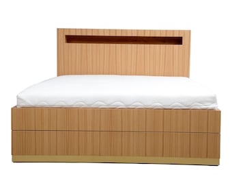 Bed frame King size bed Large storage bed Oak Bed frame Wood Headboard Brass accents Modern queen size bed Custom Twin bed