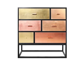 Modern black copper sideboard Metal frame legs Contemporary sideboard Copper chest of drawers Brass furniture Golden look sideboard Handmade