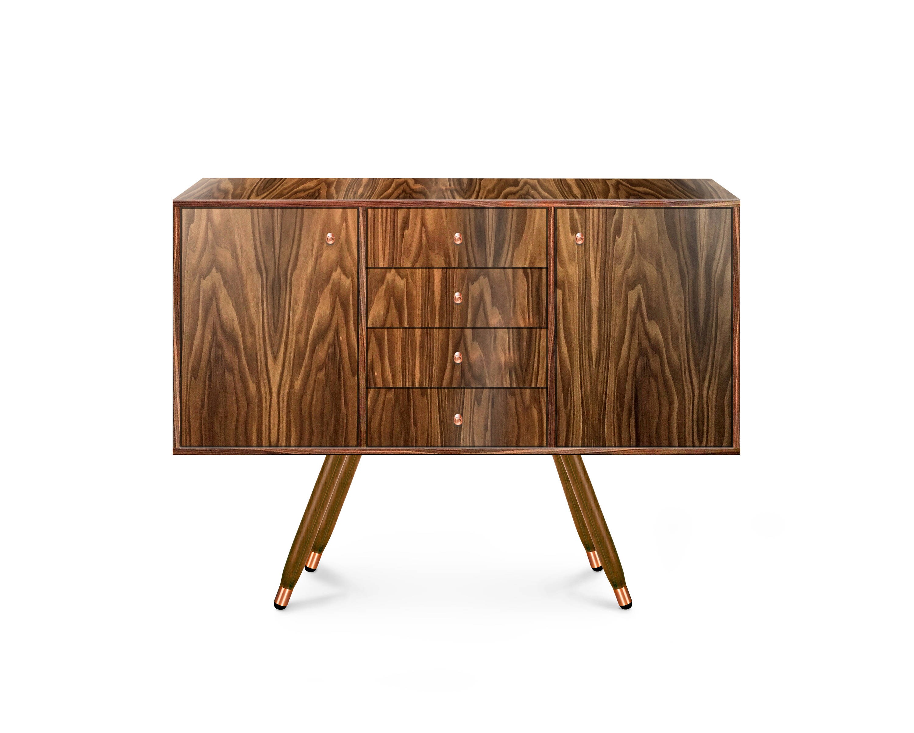 Brown walnut buffet Midcentury sideboard on legs with Drawers Storage Walnut cabinet Modern TV unit Brown tv unit Wooden furniture Handmade
