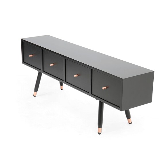 Minimalism Style Black TV Stand With Drawers Copper Fronts