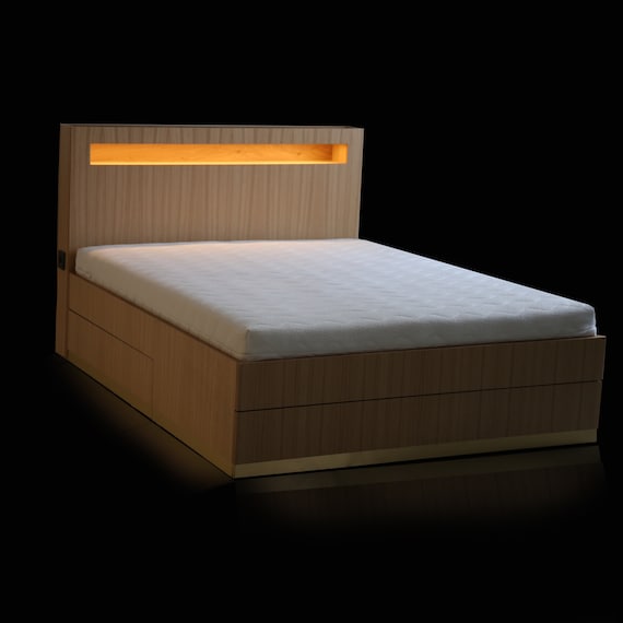 King Size Bed with Headboard Storage In English Oak Light