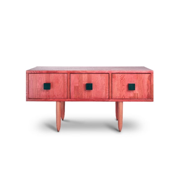 Red Wood TV Stand Midcentury TV Stand Wooden Media Unit Modern