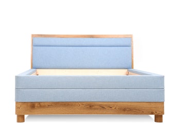 Bed frame King size bed Large bed Oak Bed frame Lined Headboard Modern queen size bed Custom Twin bed Fabric Upholstery bed