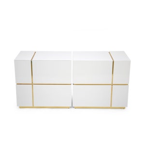 White bedside tables Set of nightstands 2 bedside tables mirorred White side tables High gloss table Minimalism storage Golden side table