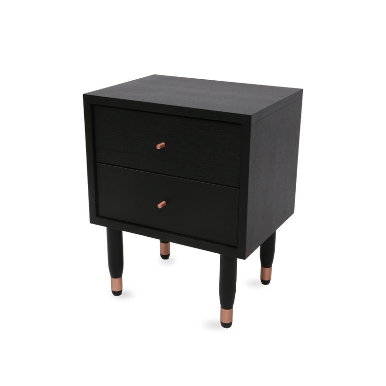 Black Nightstand With Drawers Black Bedside Table Mid Century Etsy