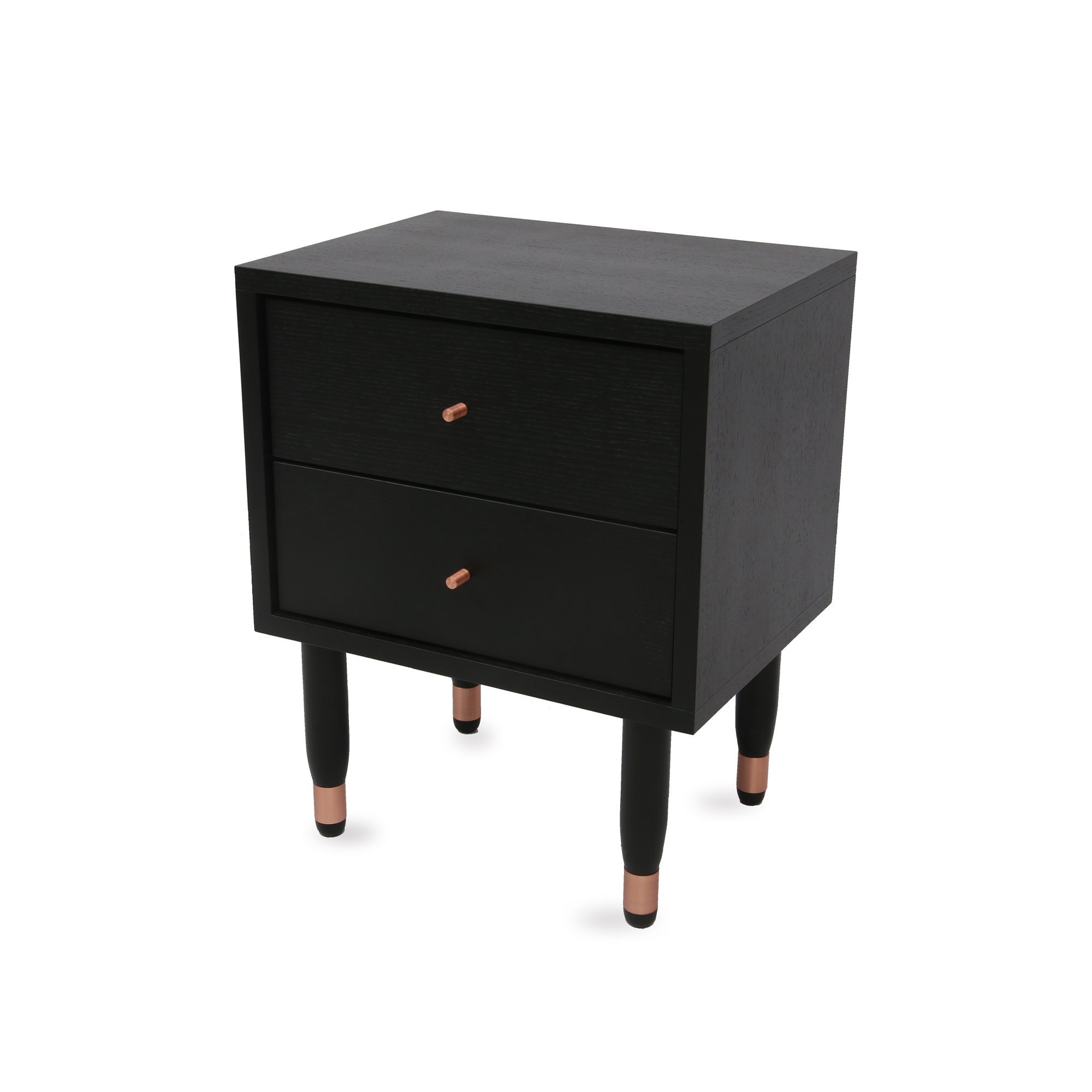 Black Nightstand With Drawers Black Bedside Table Mid Century Etsy