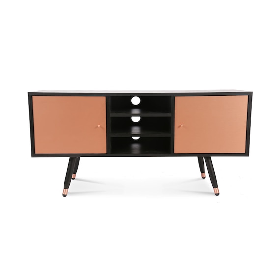 Black and copper tv stand discount
