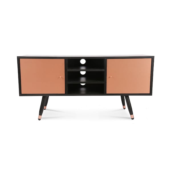 Black Entertainment unit Solid Copper fronts TV stand living room Mid century Modern TV table Media unit Contemporary furniture Minimalism