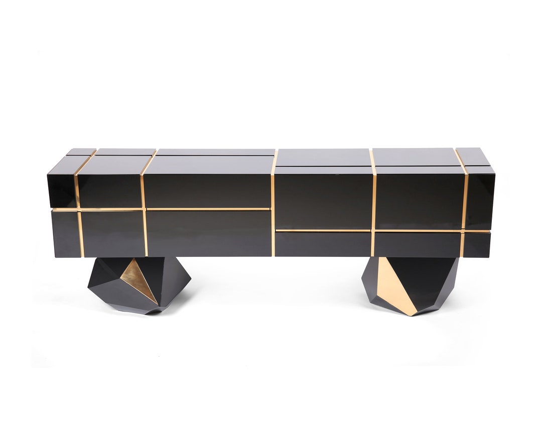 Black Credenza With Drawers High Gloss Console Unique High Gloss ...
