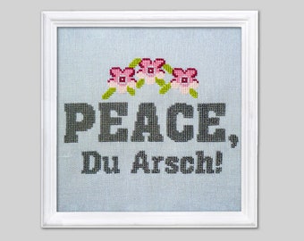 Peace, du Arsch! Stickvorlage für gezählten Kreuzstich.