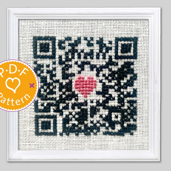 QR Code with your favourite saying.  Digital, personalized embroidery template for the counted cross stitch in pdf format.