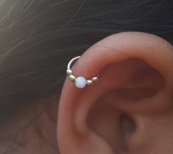 Helix Hoop Earring Gold Helix Earring White Opal Helix Helix Earring Jewelry 22gauge Helix Earring Tiny Helix Earring Piercing Helix