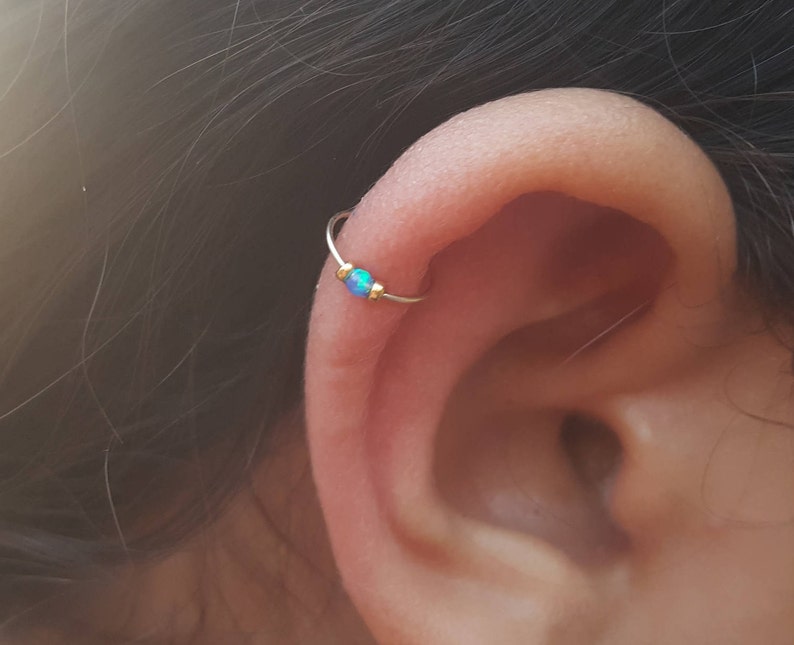 Thin Cartilage Earring-gold cartilage earring-2MM TINY opal cartilage earring-cartilage earring hoop-cartilage earring 24G