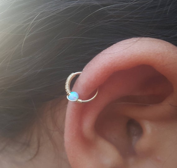 Helix Piercing Blue Opal Helix Hoop Tiny Helix Piercing Gold Helix Piercing Helix Jewelry Helix Hoop Earring Opal Helix