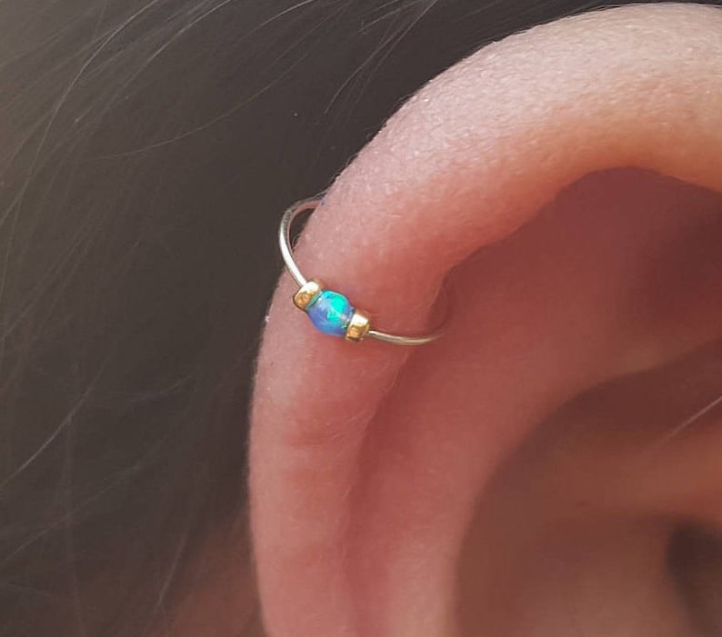 Thin Cartilage Earring-gold cartilage earring-2MM TINY opal cartilage earring-cartilage earring hoop-cartilage earring 24G