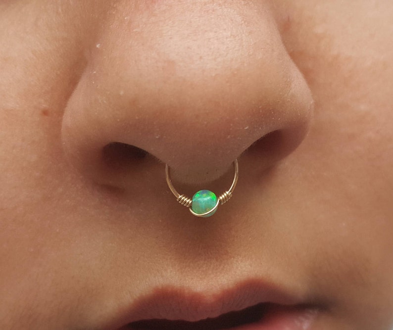 Gold Septum20G,septum Hoop,green opal septum,tiny septum,septum jewelry,piercing septum