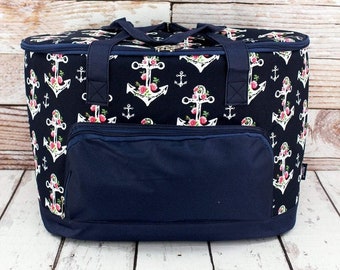 Floral Anchors | Insulated Cooler Tote Bag | Picnic Basket | Insulated Beach Bag | Tailgating Tote | Insulated Grocery Tote | Beach Tote Bag