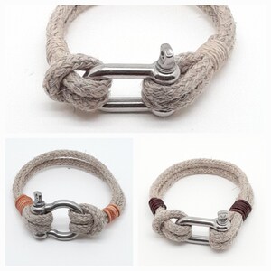 BRACELET CHANVRE/CUIR manille inox image 2