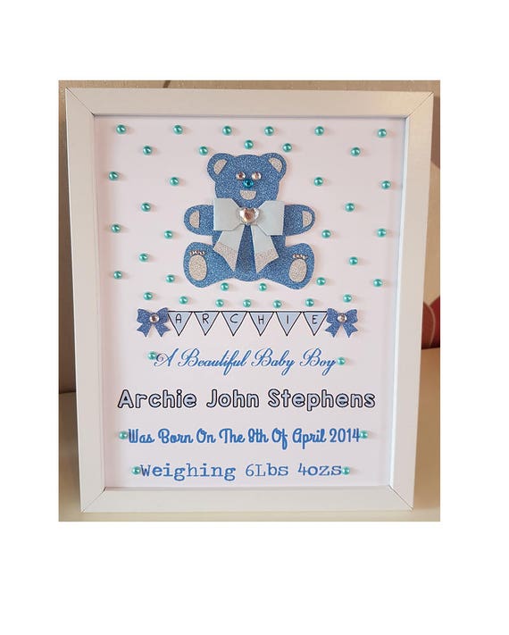 Personalised Framed Elephant New Baby Birth,Christening Boy//Girl Handmade Gift