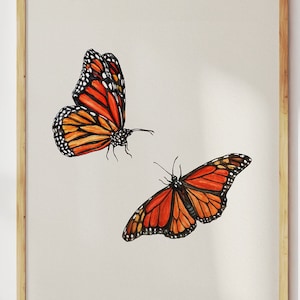 Monarch Butterfly Print. Watercolor Butterfly Painting. Insect Art Print. Orange Butterfly Artwork. Butterflies Wall Art. Dopamine Decor