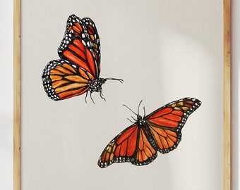 Monarch Butterfly Art Print: Watercolor Insect Botanical Artwork