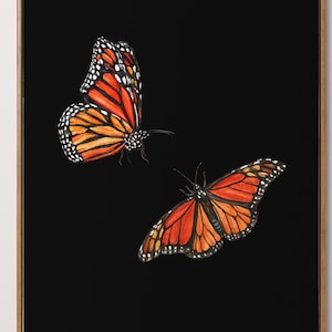Monarch Butterfly Watercolor Art Print: Dark Insect Home Decor