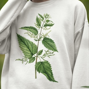 Nettle Sweatshirt. Illustrated Plant Shirt. Stinging Nettles Watercolor Botanical Sweatshirt. Nature Art Jumper
