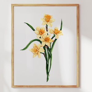 Daffodil Watercolor Print: March Birth Flower Art