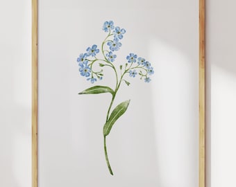 Forget-Me-Not Flower Print: Watercolor Botanical Wall Art