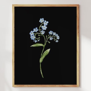 Forget-Me-Not Flower Print: Dark Botanical Watercolor Art (Dark)
