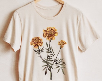 Marigold October Birth Flower T-Shirt: Watercolor Floral Graphic Tee