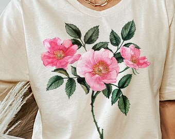 Wild Rose Shirt: June Birth Flower, Watercolor Floral Print