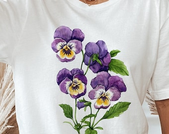 Pansy T-Shirt: Watercolor Floral Bouquet, Botanical Tee