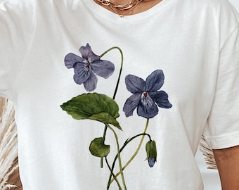 Violet T-Shirt: February Birth Flower, Watercolor Botanical Art Tee