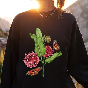 Monarch Butterfly Sweatshirt. Milkweed for Monarchs Watercolor Sweatshirt. Butterfly Gifts