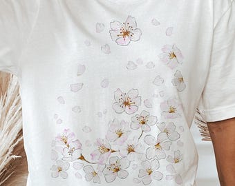 Sakura T-Shirt: Watercolor Cherry Blossom Sketch, Japan-Inspired Clothing