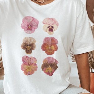 Pansy Shirt. Pink Pansy Flower Tshirt. Gardener Watercolor Botanical Tee. Summer Floral Clothing. Flower Summer Shirt
