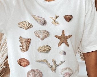 Beach tshirt, Seashell shirt, Summer tshirt, Beach vibes seashells shirt, Nautical graphic tshirt, Shell collector gift