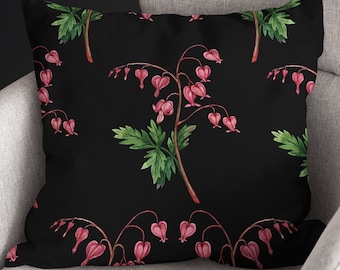 Bleeding Heart Pillow. Poison Garden Home Decor. Dark Botanical Square Pillow