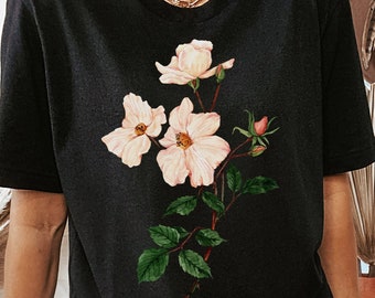 Rose Shirt-June Birth Flower Tshirt. Birthday Month Flower Watercolor Shirt. Botanical Birthflower Gift. Floral Summer Clothing
