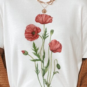 Red Poppy Shirt: August Birth Flower, Watercolor Floral Tee