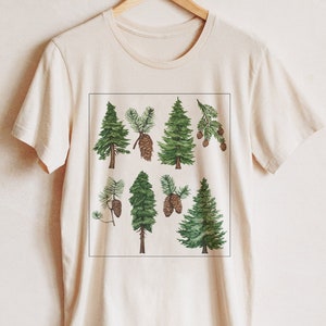 Camiseta Pine Tree. Camiseta Watercolor Trees. Camiseta Botanical Chart. Camiseta Evergreen Trees Hiking. Presente para amantes da natureza. Roupas de verão