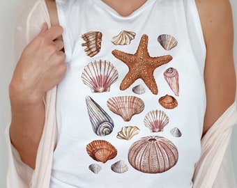 Aquarell Muschel Tank Top, Muscheln Shirt, Strand Urlaub T-Shirt